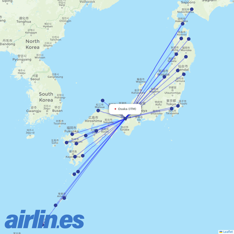 JAL from Osaka destination map