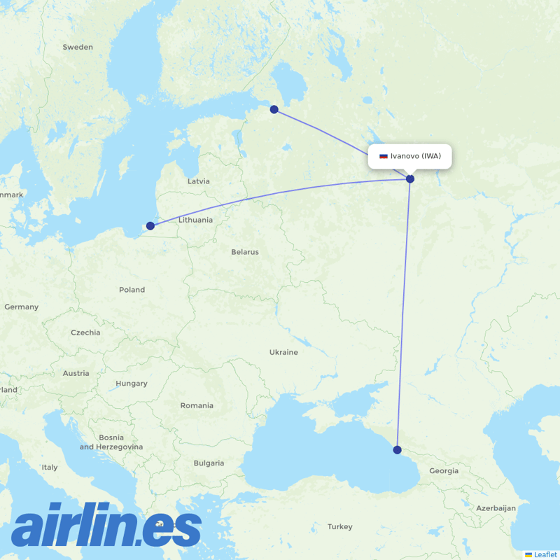Pegas Fly from Yuzhny destination map