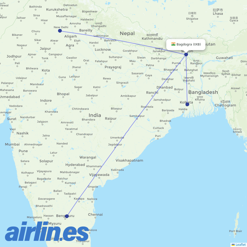 AirAsia India from Bagdogra destination map