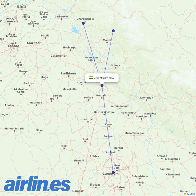 Air India from Chandigarh destination map