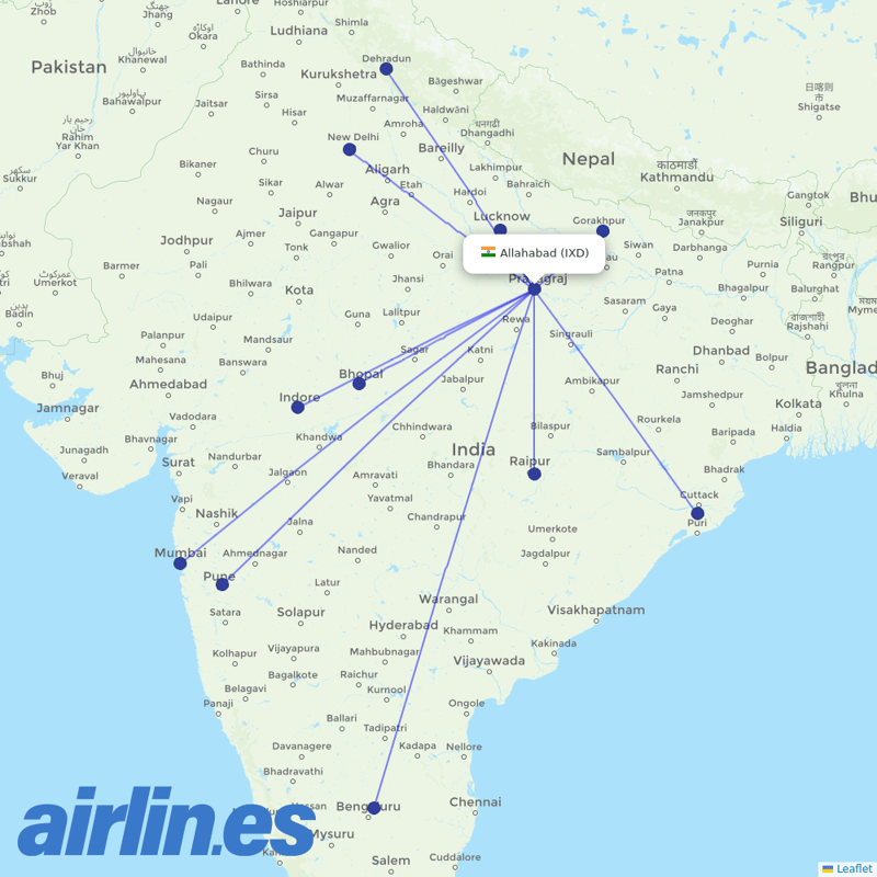 IndiGo from Allahabad destination map