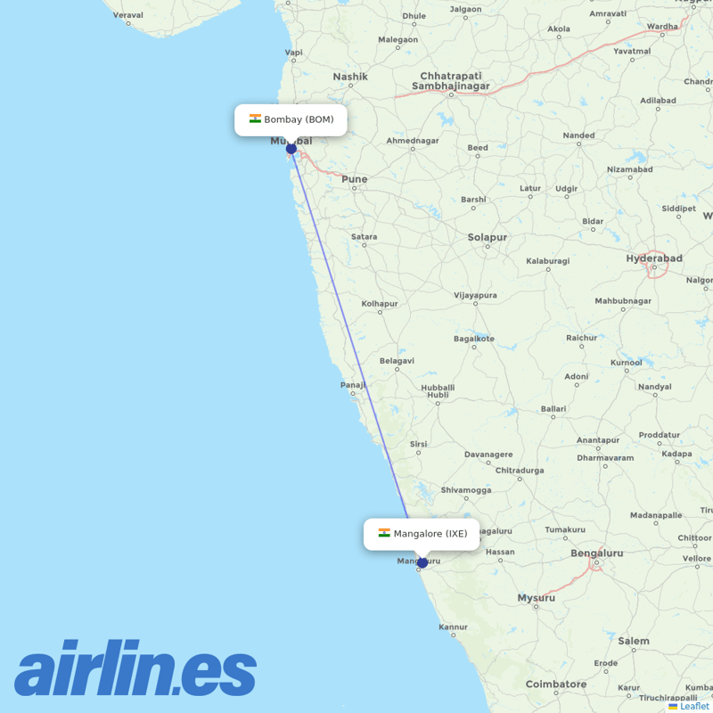 Air India from Mangalore destination map