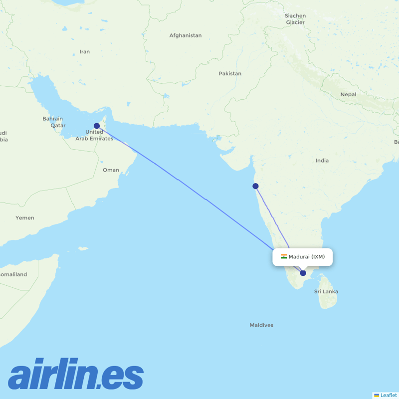SpiceJet from Madurai destination map