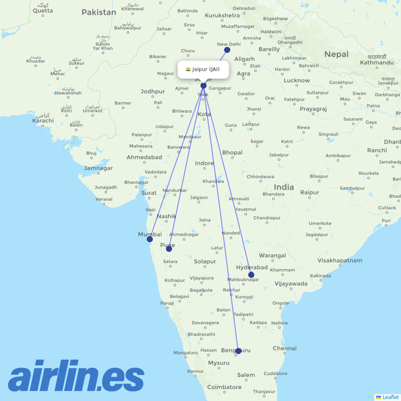 AirAsia India from Jaipur destination map