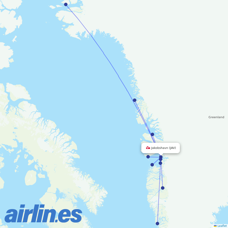 AirGlow Aviation Services from Jacobshavn destination map