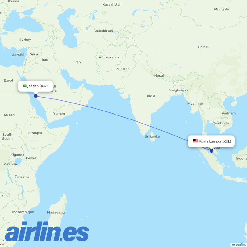 AirAsia X from King Abdulaziz International Airport destination map