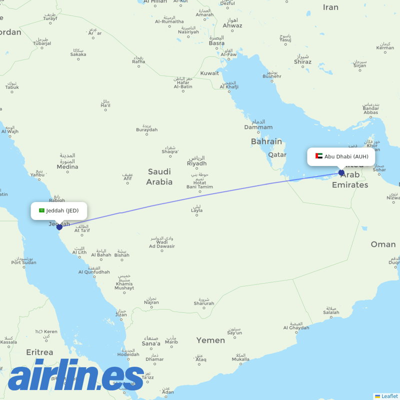 Etihad Airways from King Abdulaziz International Airport destination map