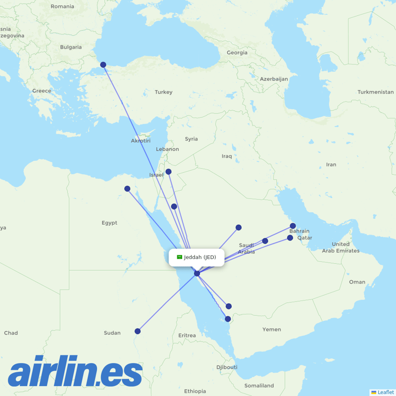 Flyadeal from King Abdulaziz International Airport destination map
