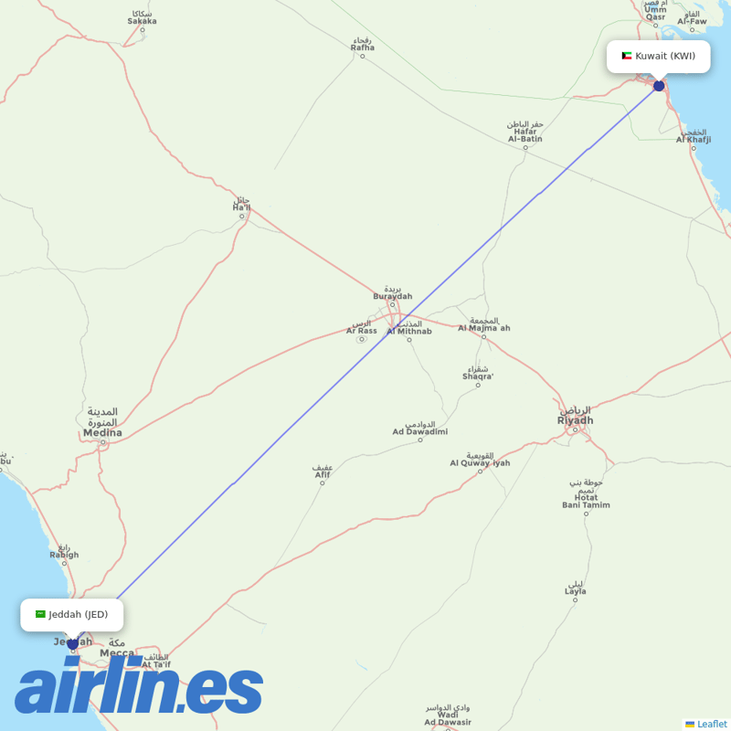 Kuwait Airways from King Abdulaziz International Airport destination map