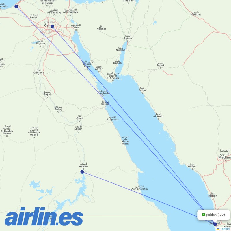 EgyptAir from King Abdulaziz International Airport destination map