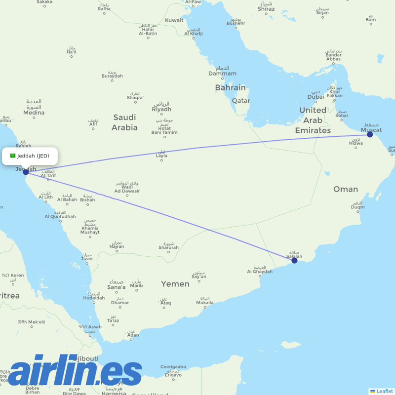 Salam Air from King Abdulaziz International Airport destination map