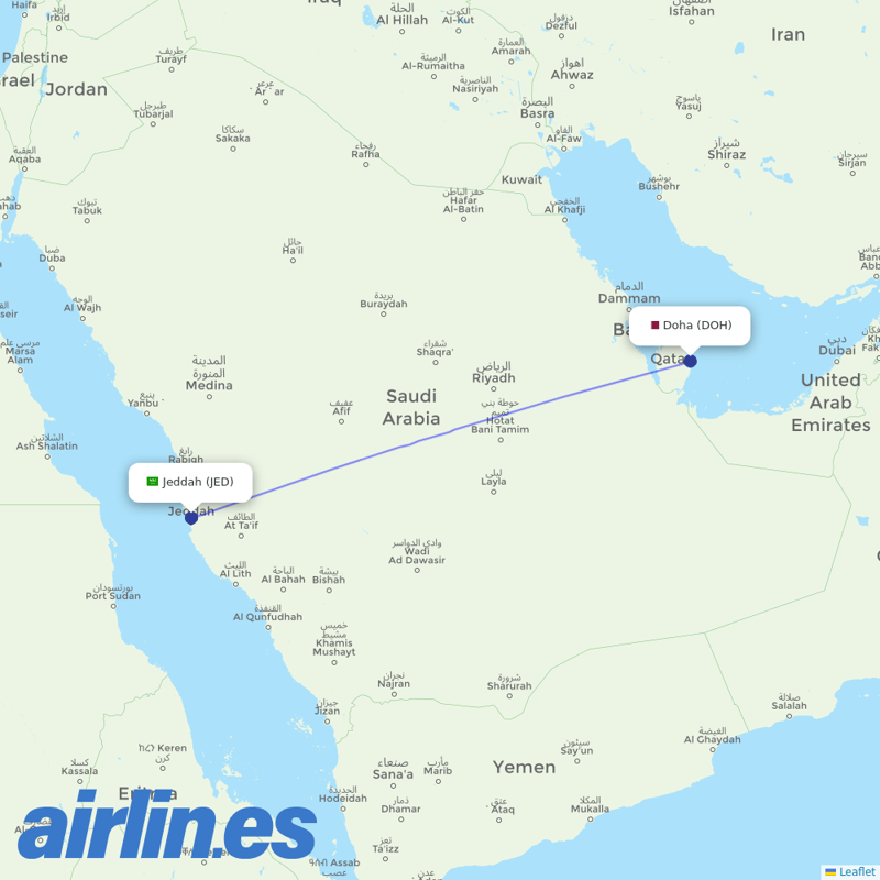 Qatar Airways from King Abdulaziz International Airport destination map