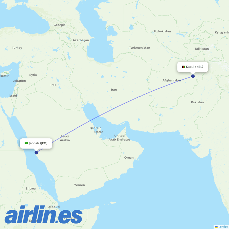 Kam Air from King Abdulaziz International Airport destination map