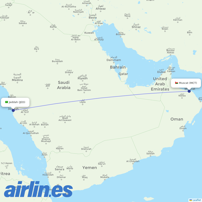 Oman Air from King Abdulaziz International Airport destination map