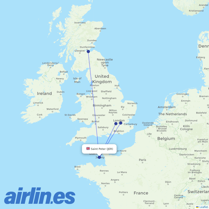 British Airways from Jersey destination map