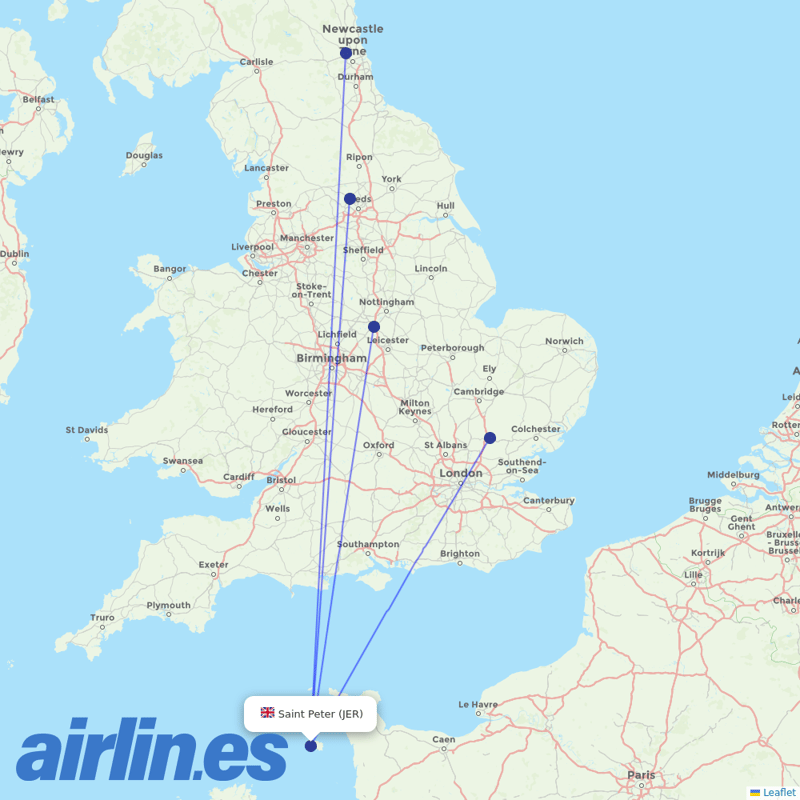 Jet2 from Jersey destination map