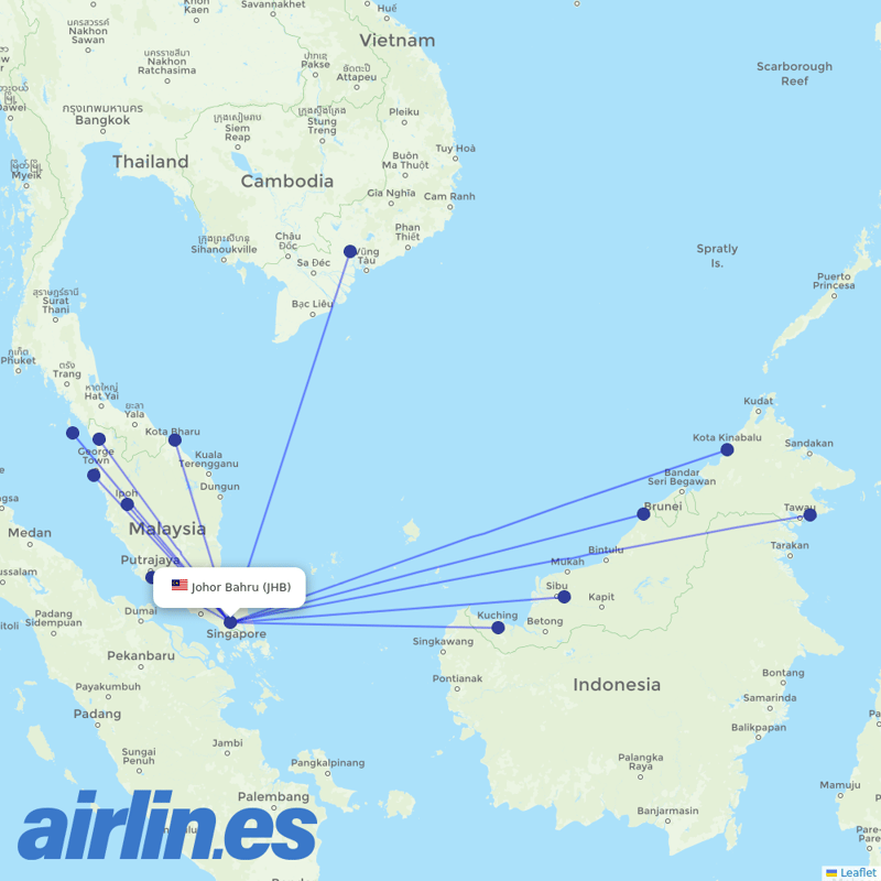 AirAsia from Sultan Ismail destination map