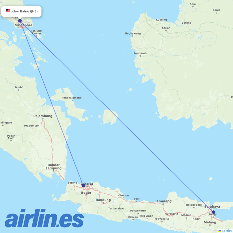Indonesia AirAsia from Sultan Ismail destination map