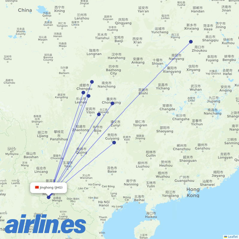 Sichuan Airlines from Xishuangbanna Gasa International Airport destination map