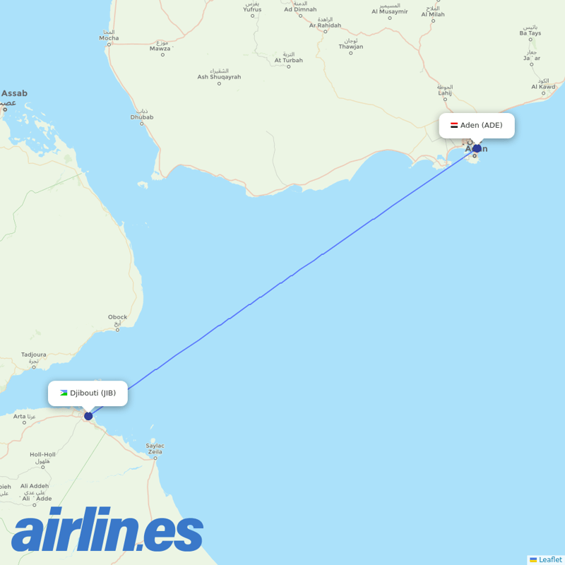 Yemenia from Ambouli International Airport destination map