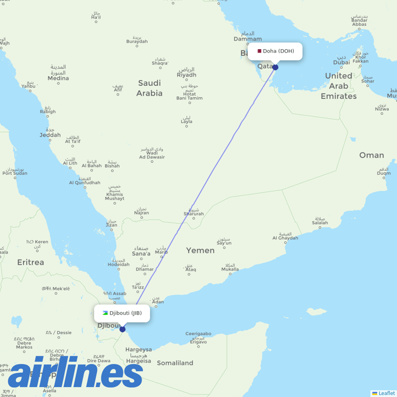 Qatar Airways from Ambouli International Airport destination map