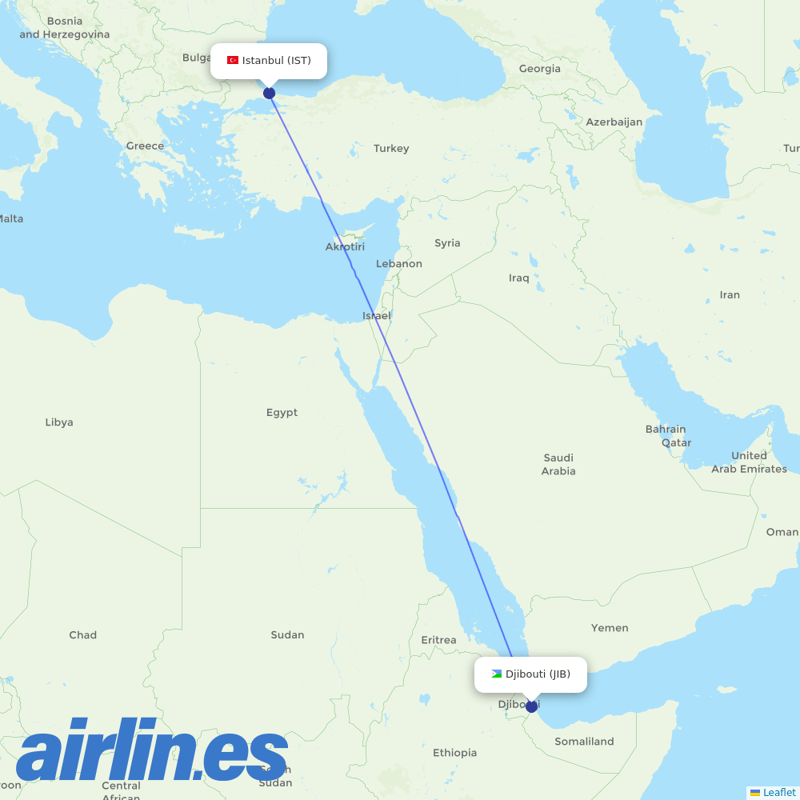 Turkish Airlines from Ambouli International Airport destination map