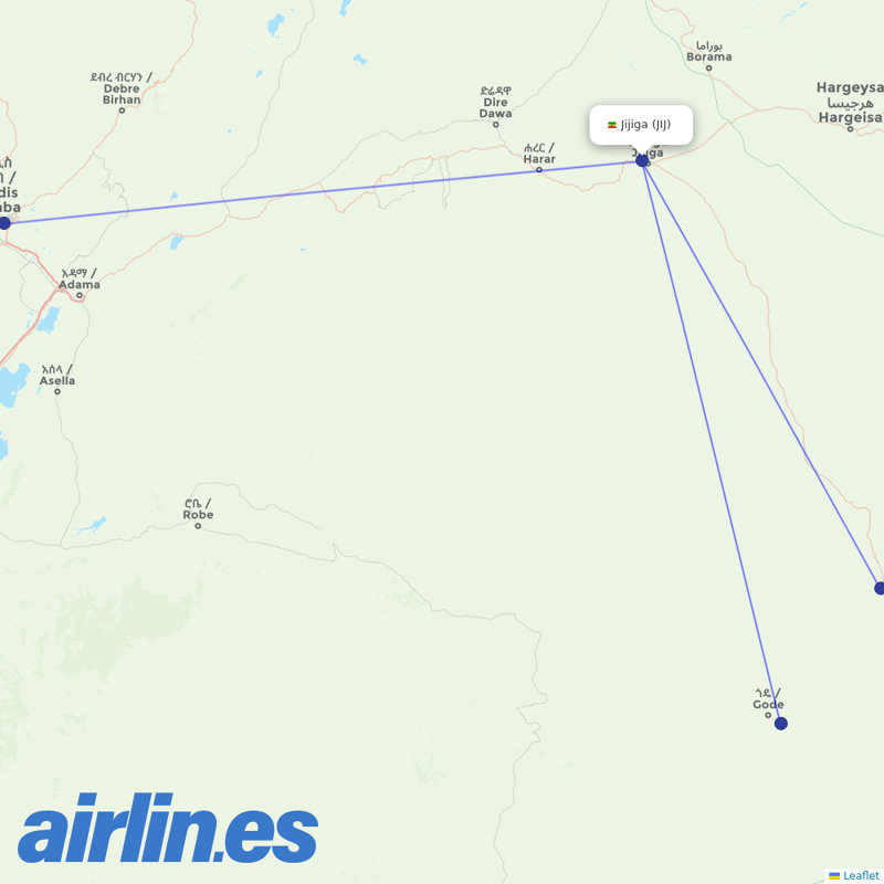 Ethiopian Airlines from Jijiga Airport destination map