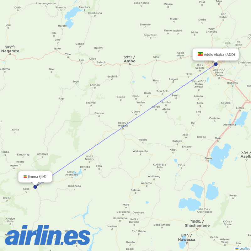 Ethiopian Airlines from Aba Segud destination map