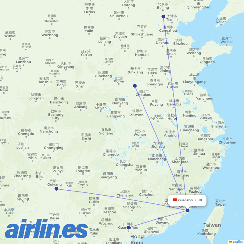 China Southern Airlines from Quanzhou Airport destination map