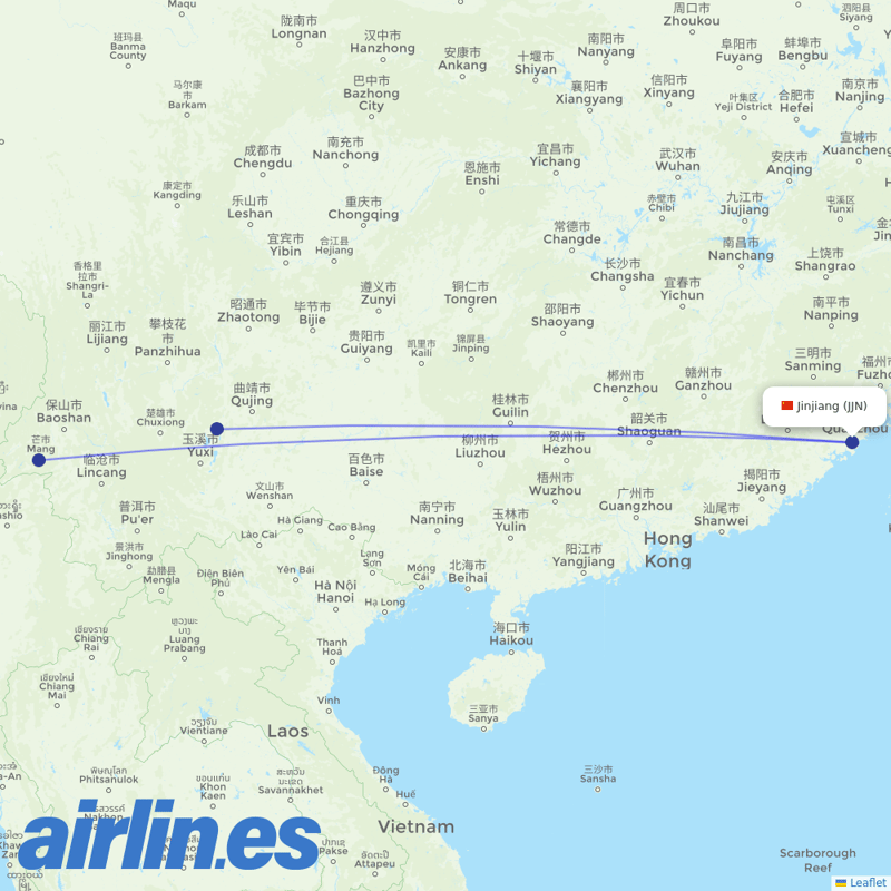 Kunming Airlines from Quanzhou Airport destination map