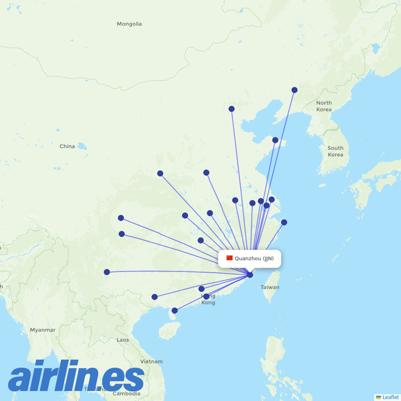 Shenzhen Airlines from Quanzhou Airport destination map