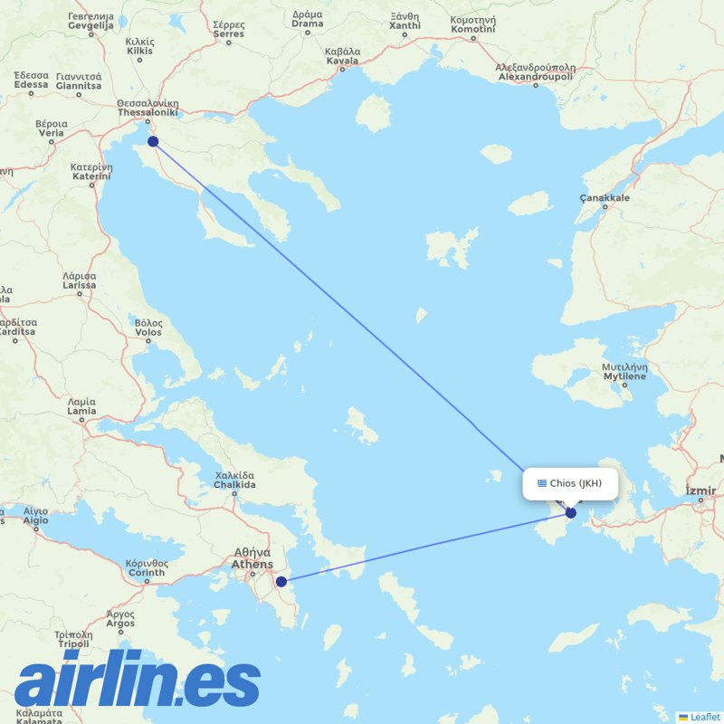 Olympic Air from Chios destination map