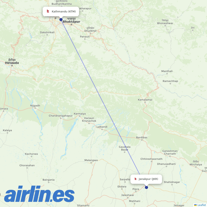 Yeti Airlines from Janakpur destination map