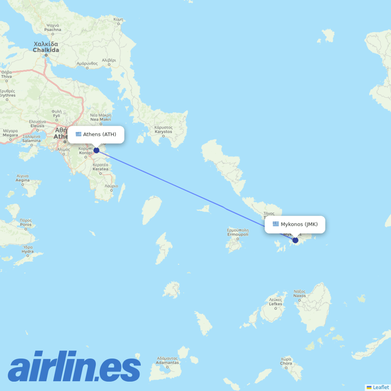Aegean Airlines from Mykonos Airport destination map