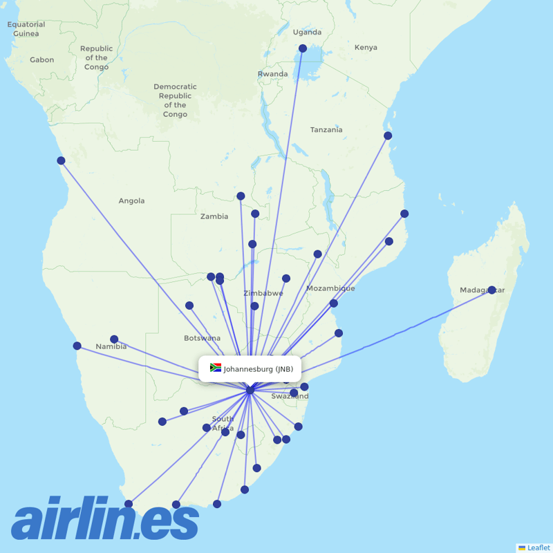 Airlink (South Africa) from Johannesburg International destination map