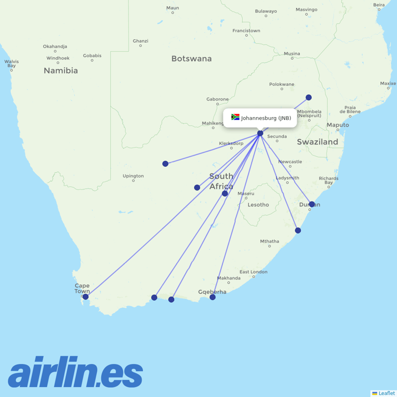 CemAir from Johannesburg International destination map