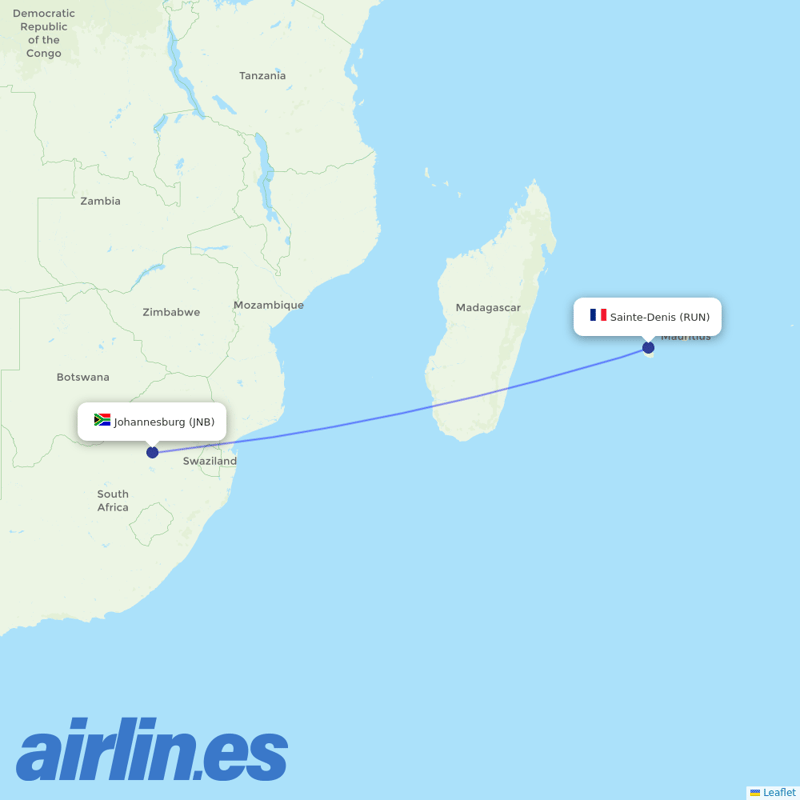 Air Austral from Johannesburg International destination map