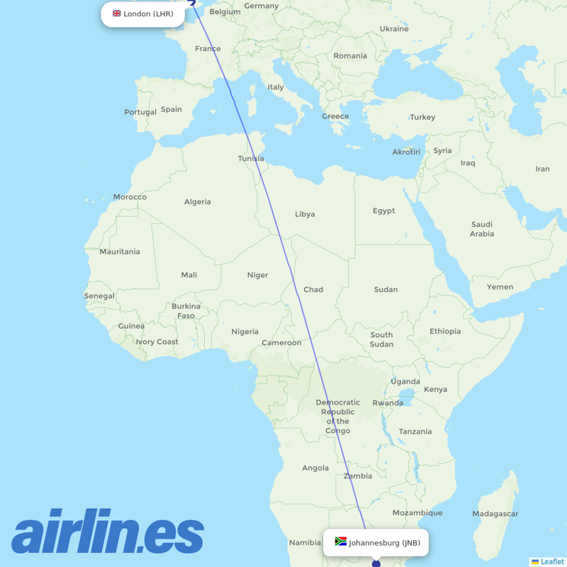 Virgin Atlantic from Johannesburg International destination map