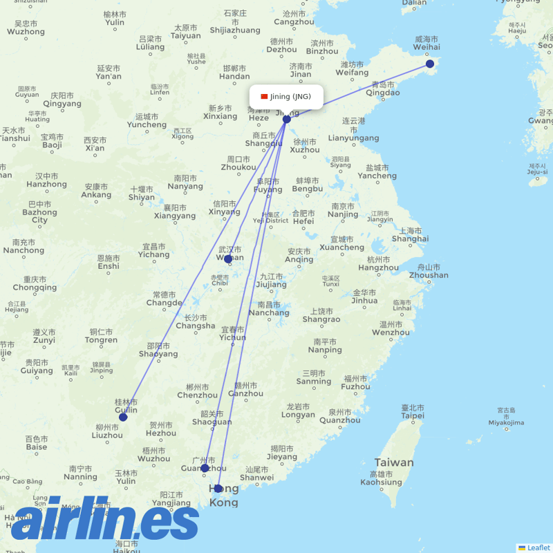 China Southern Airlines from Jining Da'an Airport destination map