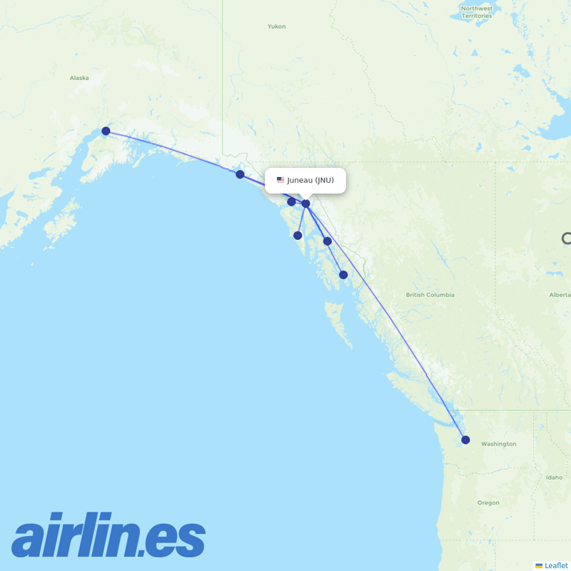 Alaska Airlines from Juneau International destination map