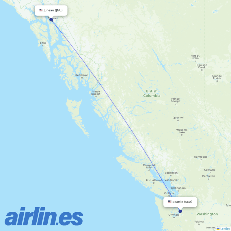 Delta Air Lines from Juneau International destination map