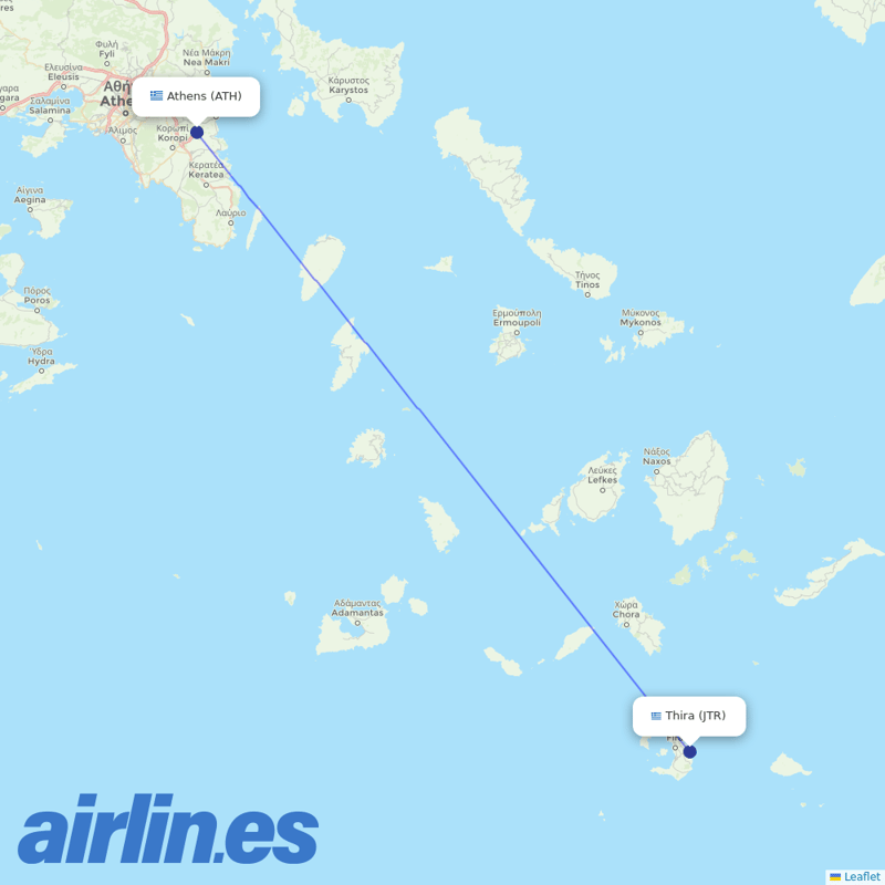 Aegean Airlines from Santorini (Thira) International Airport destination map