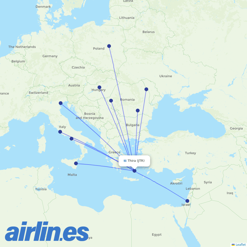 Wizz Air from Santorini (Thira) International Airport destination map