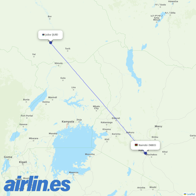 Kenya Airways from Juba destination map