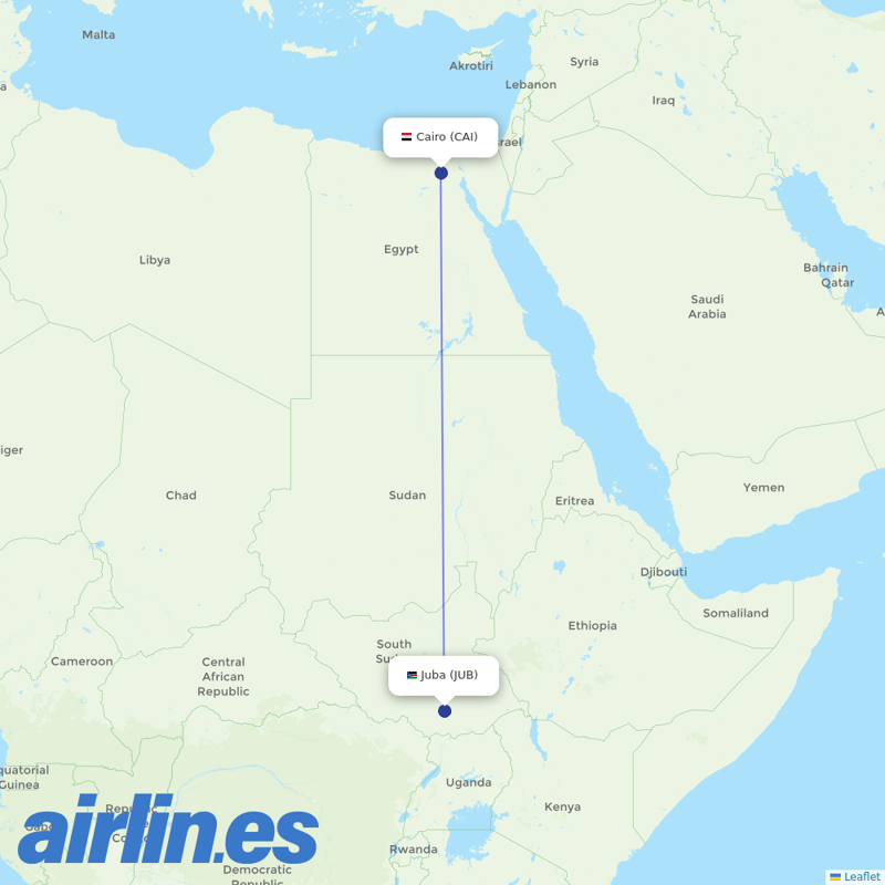 EgyptAir from Juba destination map