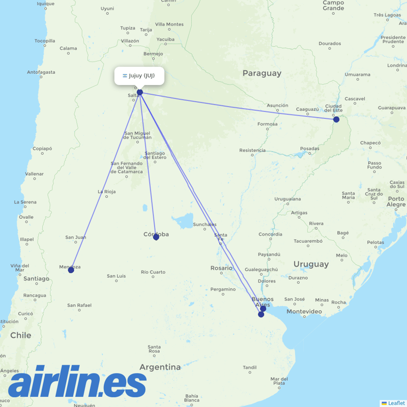 Aerolineas Argentinas from Jujuy destination map