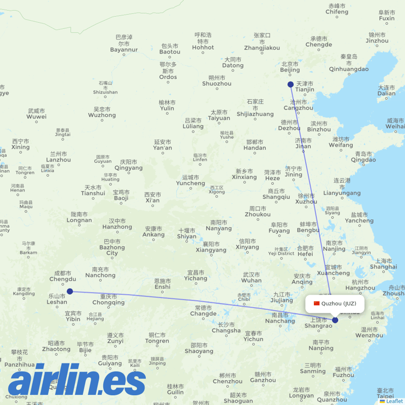 Air China from Quzhou Airport destination map