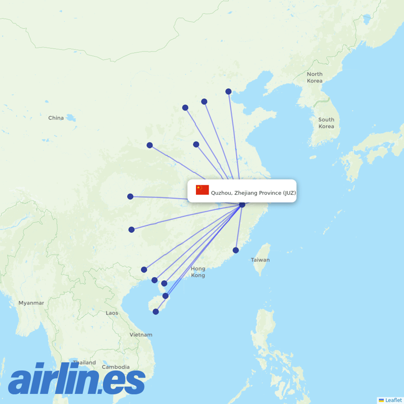 Gestair from Quzhou Airport destination map