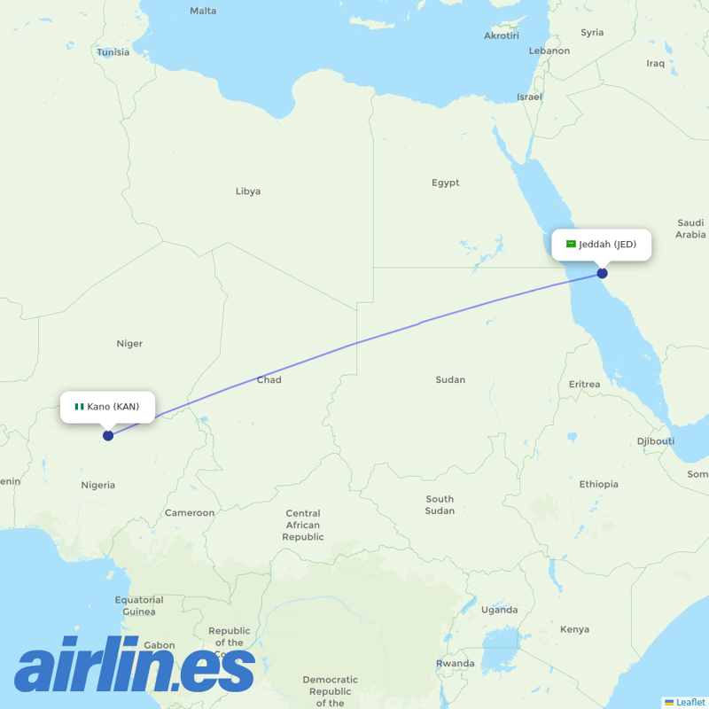 Saudia from Kano Mallam Aminu International destination map