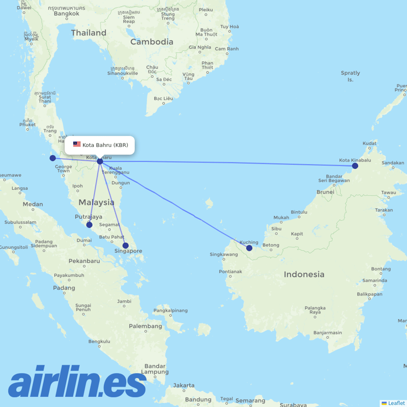 AirAsia from Sultan Ismail Petra destination map
